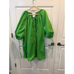 Designer AVN Italy Green Cotton Poplin Puff Sleeve Tunic Dress/Buttons Size 46